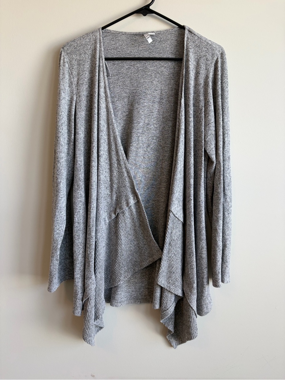 Elle Heather Gray Drape Front Open Cardigan